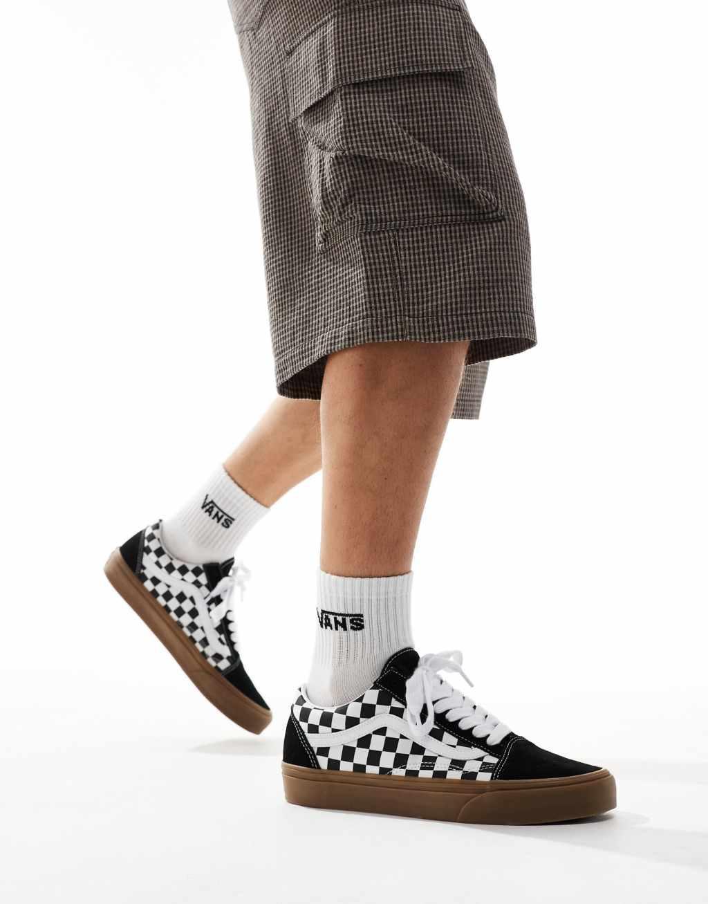 Vans Old Skool rubber sole sneakers in black and white checkerboard print Product Image