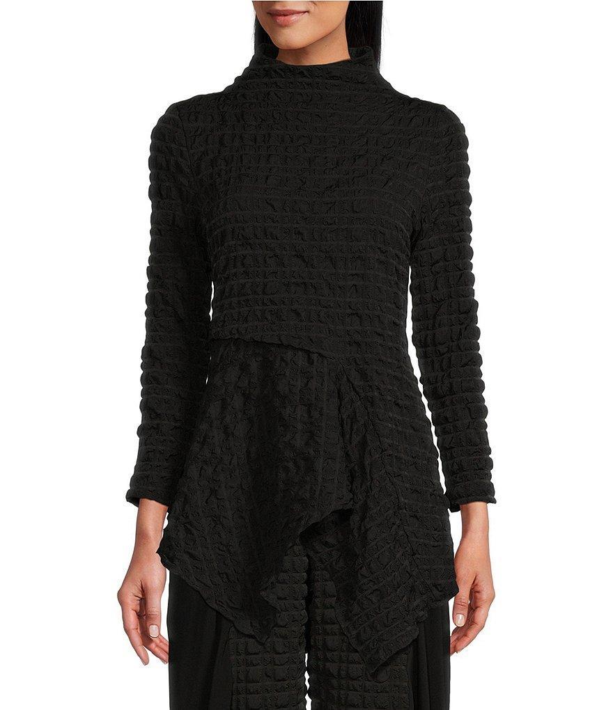 IC Collection Puckered Woven Mock Neck Long Sleeve Asymmetrical Tunic Product Image