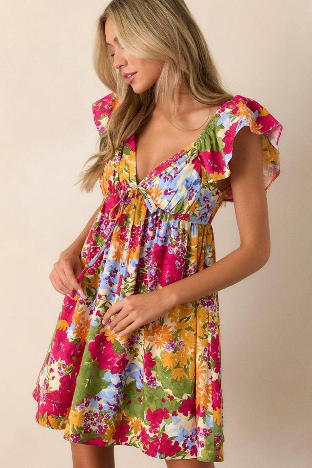 Be Alright Pink Floral Flutter Sleeve Mini Dress Product Image