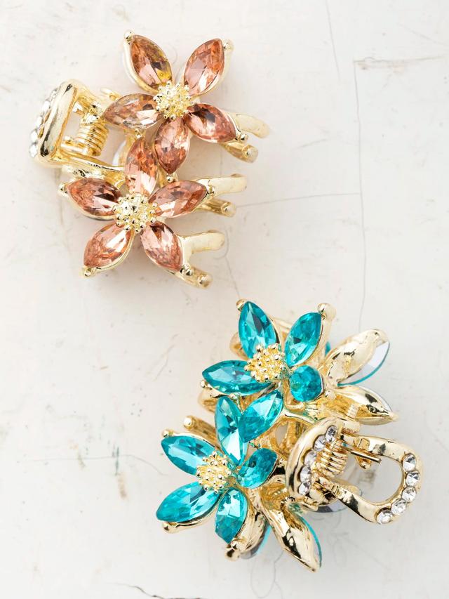 Rhinestone Blossom Claw Clips, Set of 2 - Multicolored Product Image