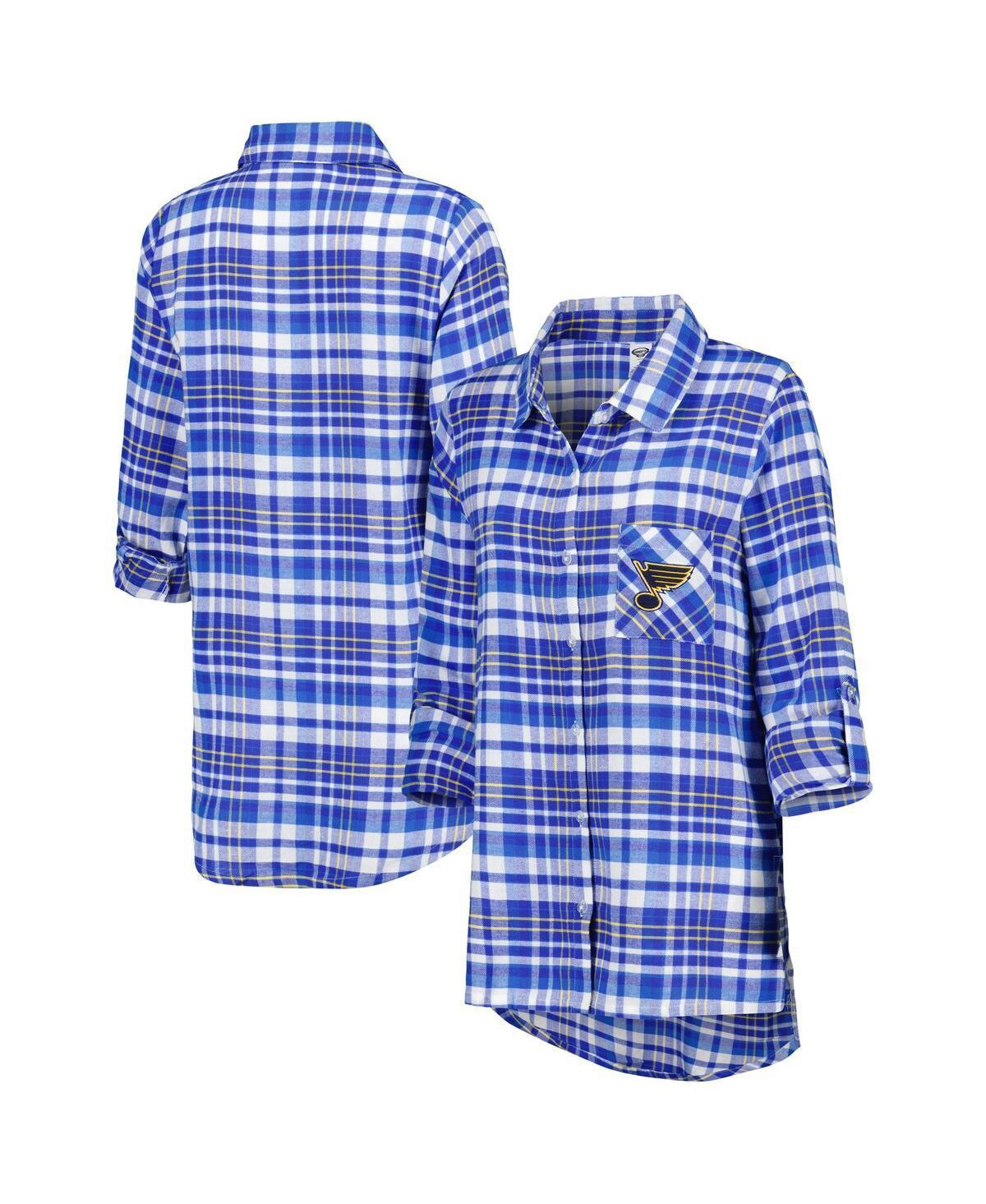 Womens Concepts Sport Blue St. Louis Blues Mainstay Flannel Full-Button Three-Quarter Sleeve Nightshirt Product Image