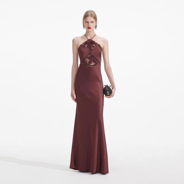 Brown Satin Maxi Dress Product Image