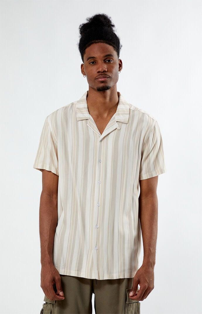 Men's Viscose Vertical Stripe Camp Shirt Product Image