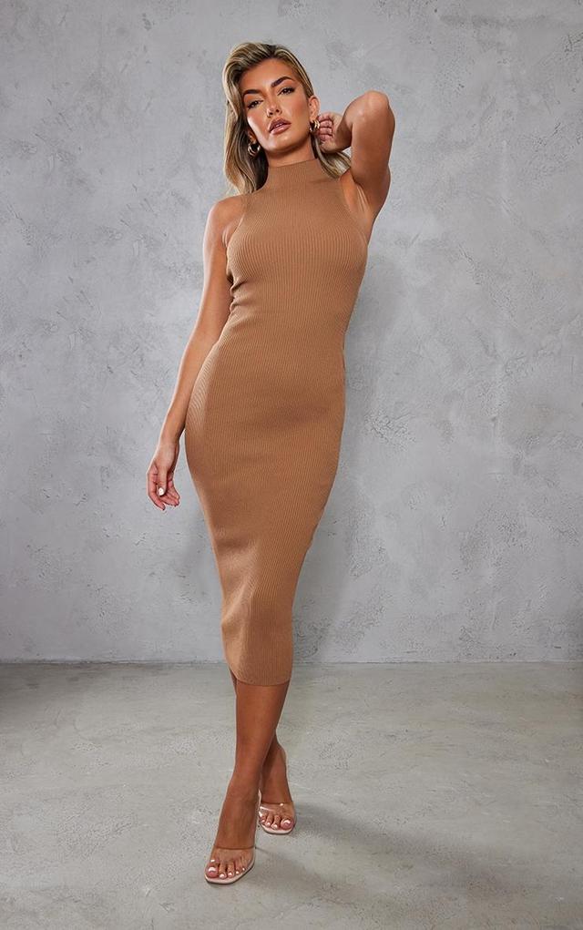 Taupe Sleeveless Rib Knit Midaxi Bodycon Dress Product Image