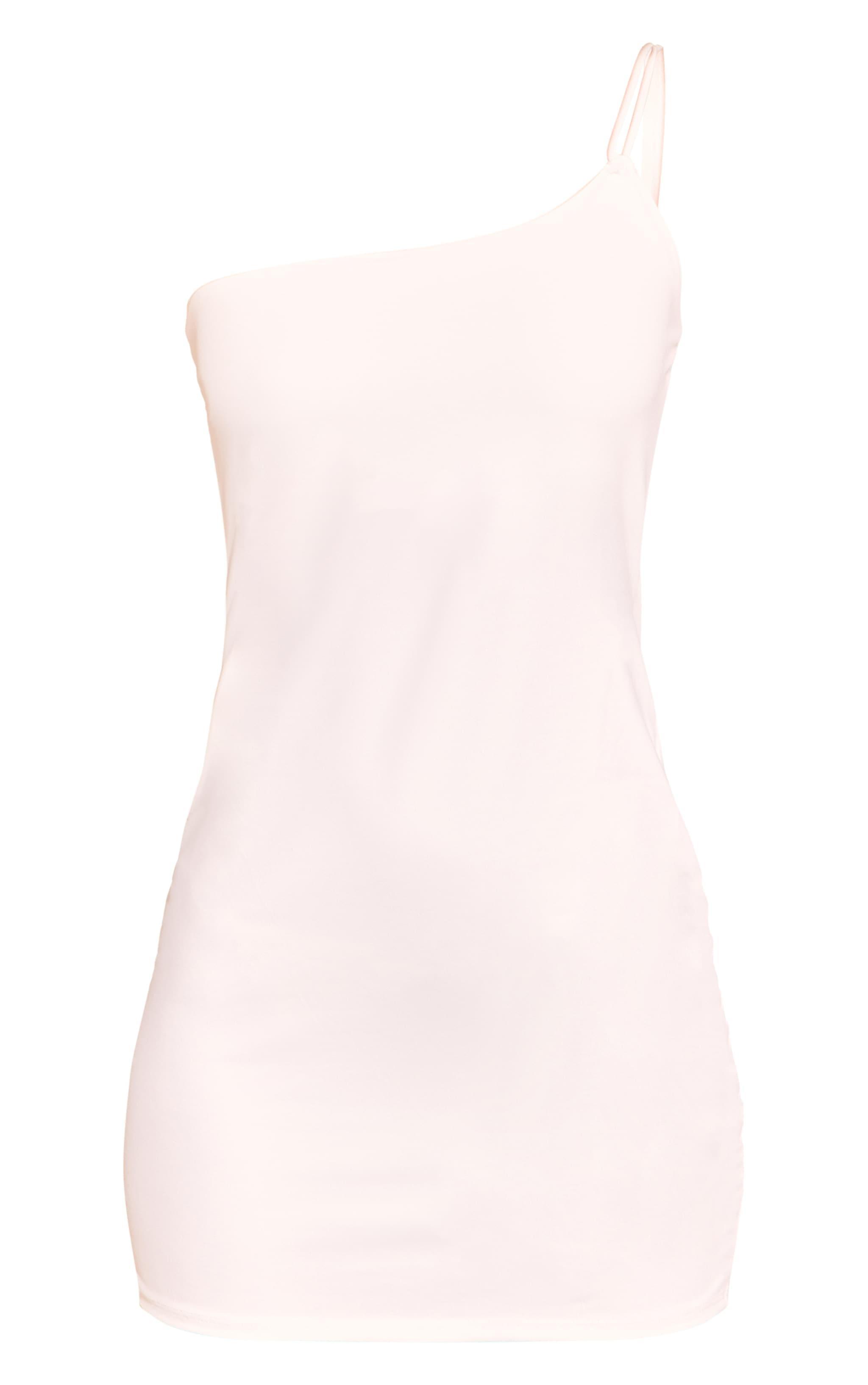 Cream Slinky One Shoulder Mini Dress Product Image