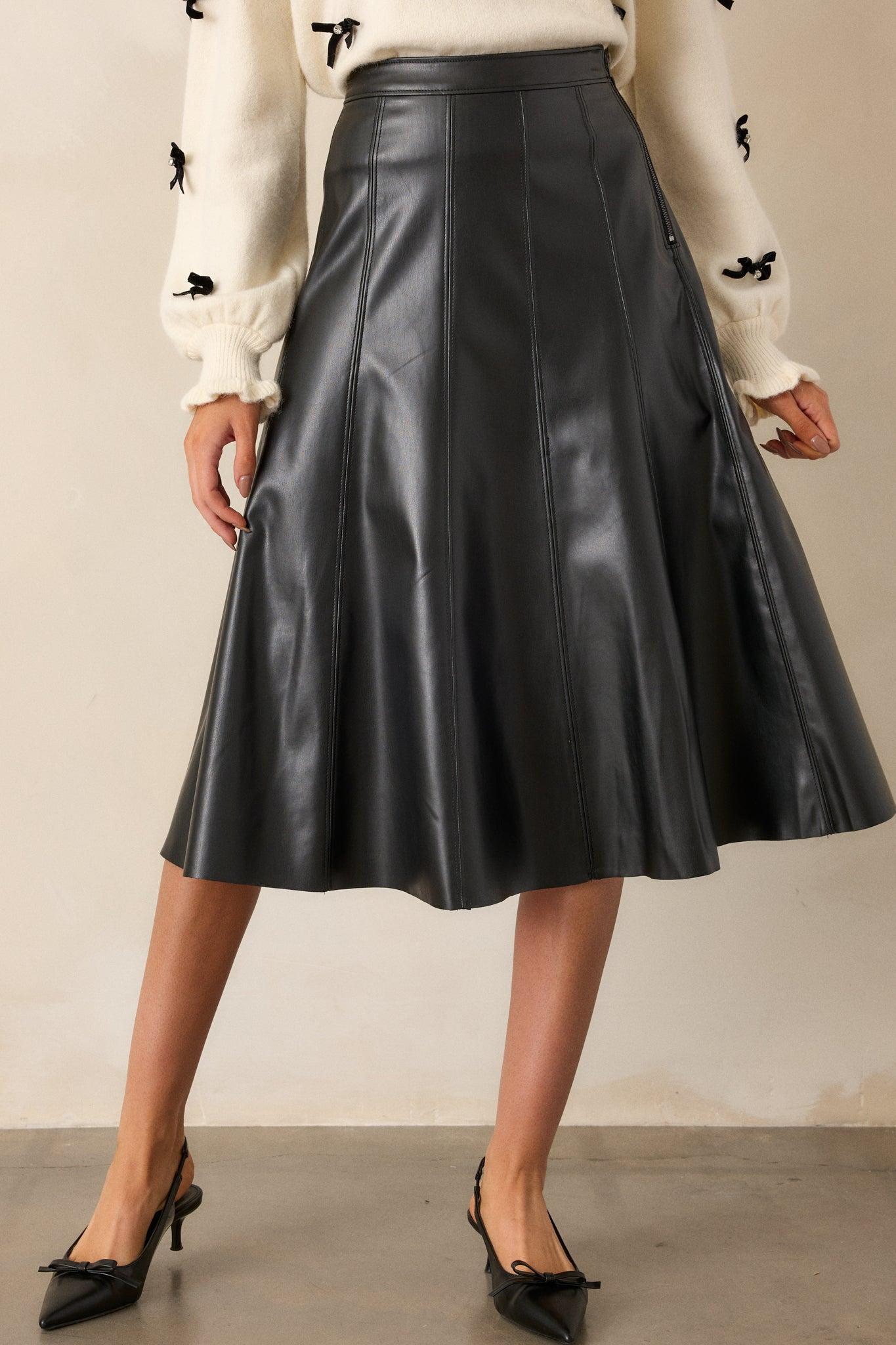 Captured By The Night Black Faux Leather Midi Skirt Product Image