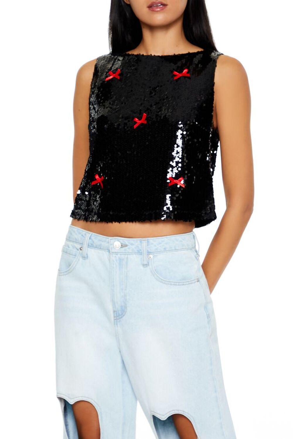 Sequin Bow Boxy Crop Top | Forever 21 product image