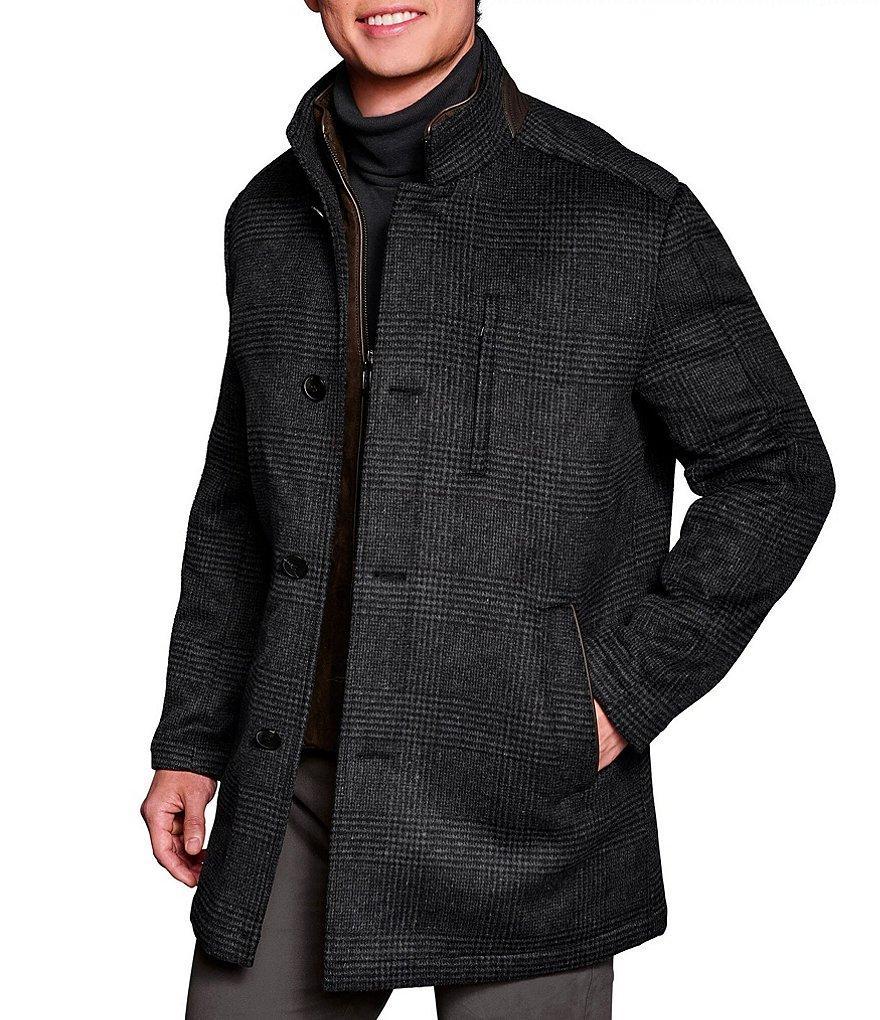 Johnston & Murphy Long Sleeve Upton Plaid Wool-Blend Car Coat Product Image