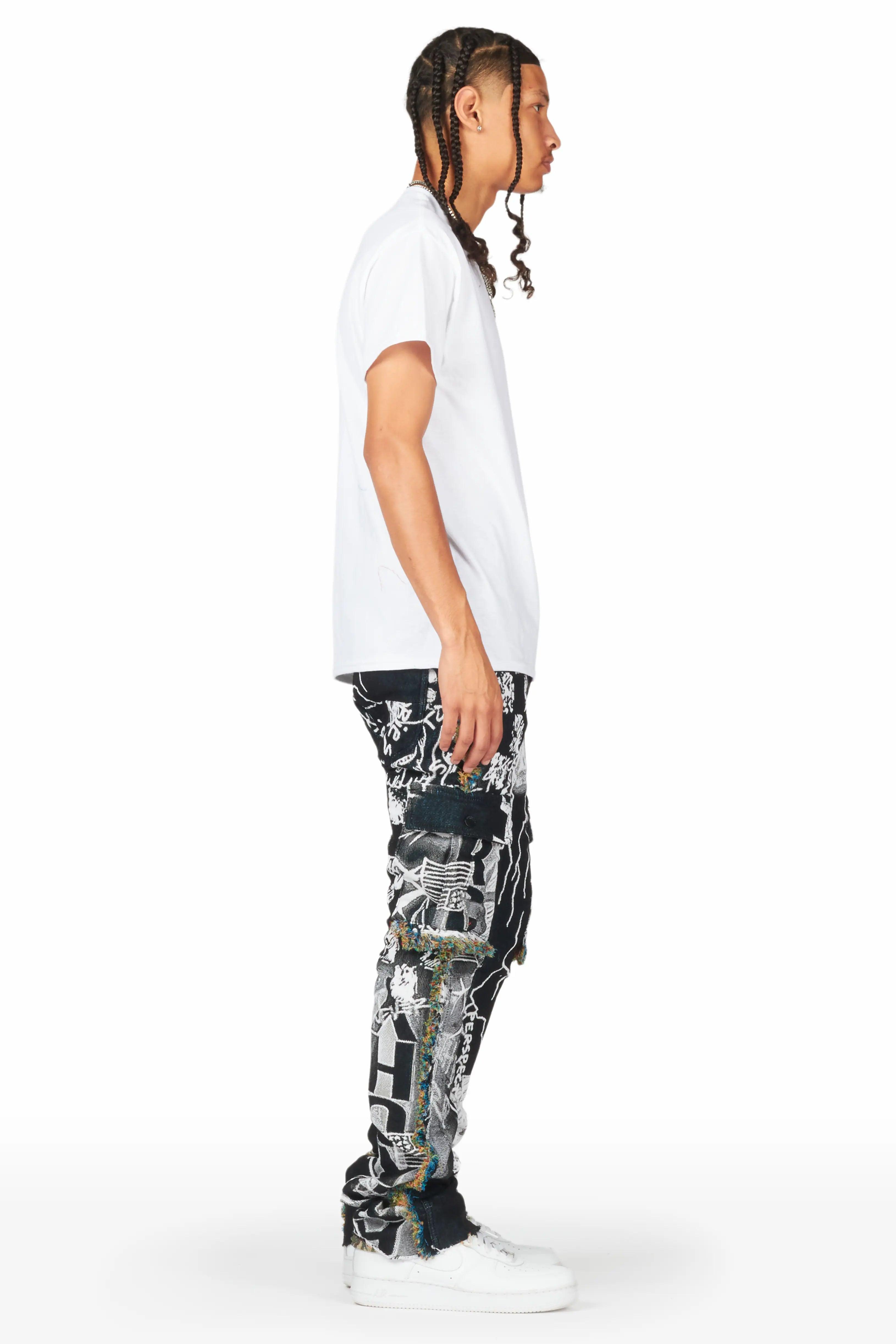 Zane Black/White Tapestry Stacked Flare Jean Male Product Image