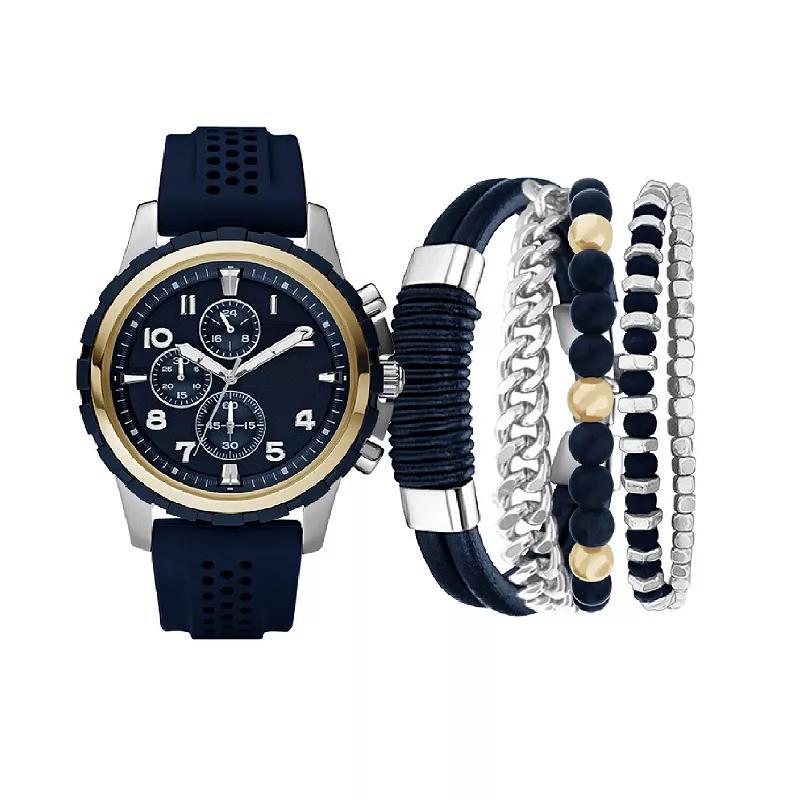 American Exchange Mens Navy Perforated Silicone Strap Watch 45mm Gift Set - Black Product Image