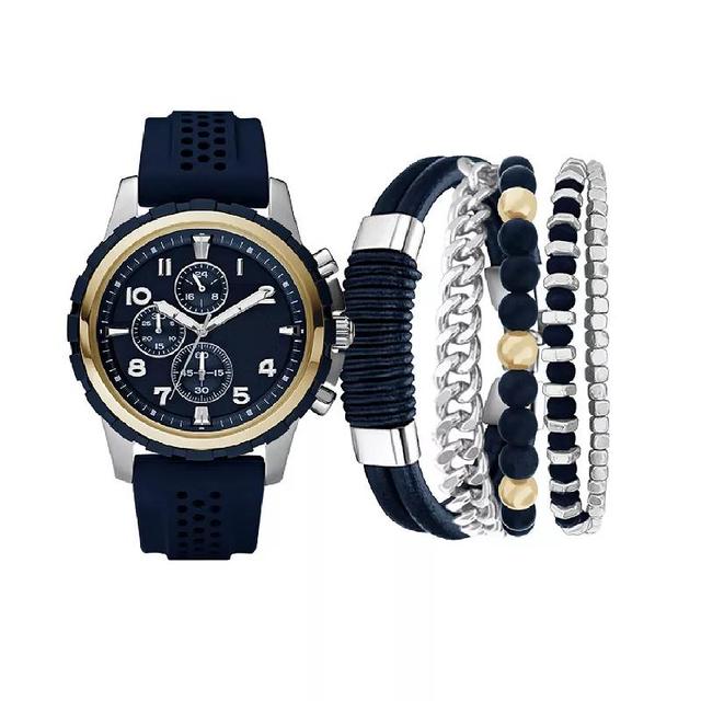 American Exchange Mens Navy Perforated Silicone Strap Watch 45mm Gift Set Product Image