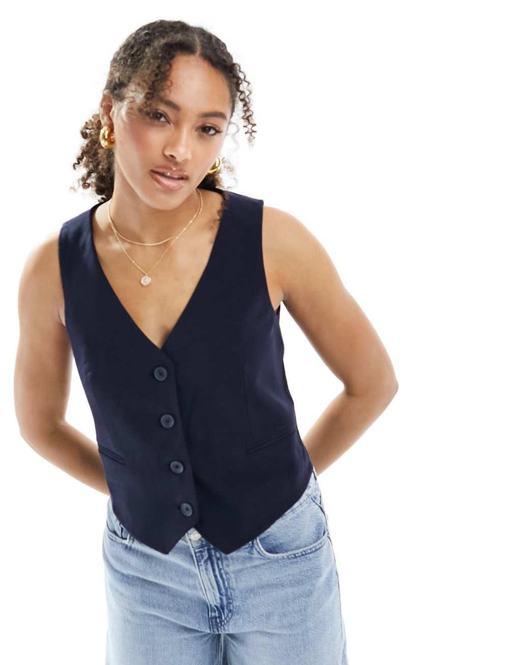 Stradivarius tailored vest in navy Product Image