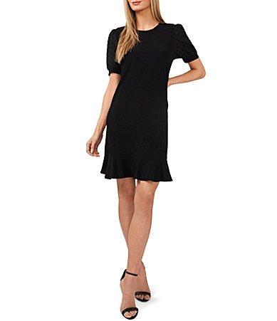 CeCe Clip Dot Short Sleeve Crew Neck Knit Dress Product Image