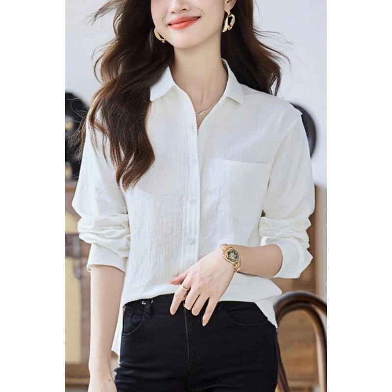 Long-Sleeve Plain Pocket Detail Shirt Product Image