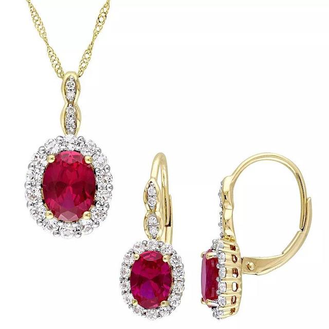 Stella Grace 14k Gold Lab-Created Ruby, White Topaz & Diamond Accent Pendant and Earrings 2-piece Set, Womens Product Image