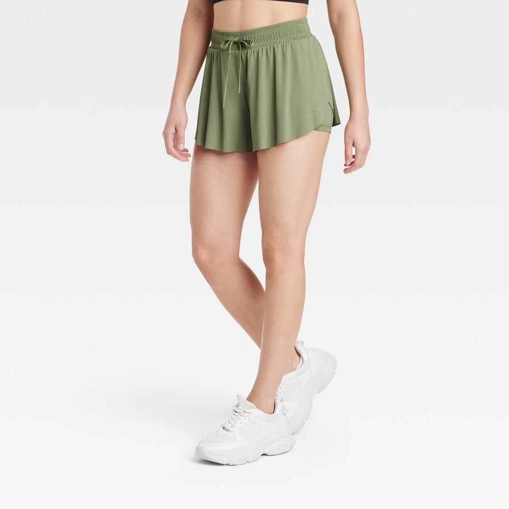 Womens Double Layer Run Shorts 2.5 - JoyLab Olive XXL Product Image