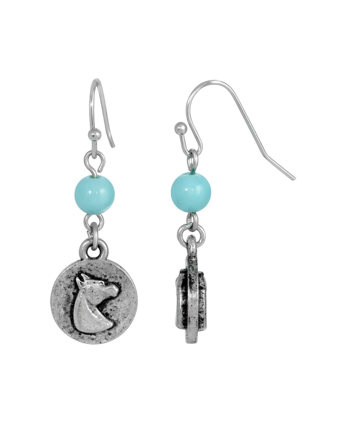 1928 Jewelry Turquoise Bead Horse Wire Earrings Product Image