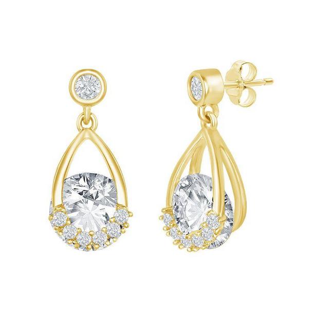 Gold Tone Sterling Silver Open Teardrop Cubic Zirconia Round Spinning Earrings, Womens Product Image