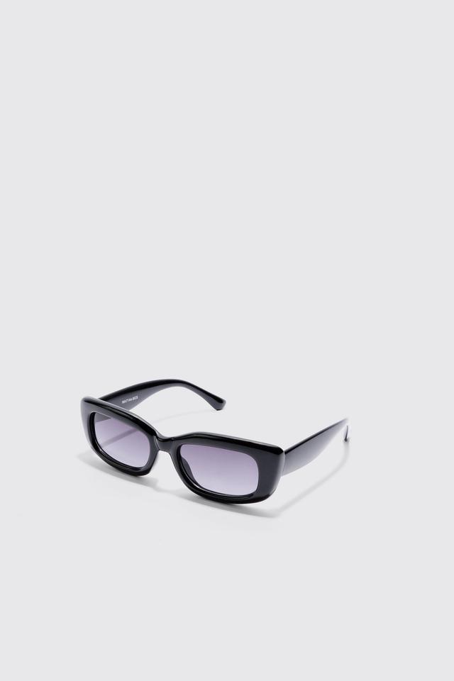 Rectangle Plastic Sunglasses In Black | boohooMAN USA Product Image