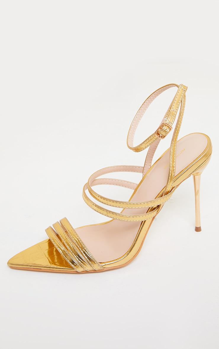 Gold Point Toe Pin Heels Double Strap Heels Sandals Product Image