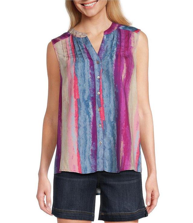 Westbound Painted Stripe Print Woven Sleeveless Button Front Blouse Product Image