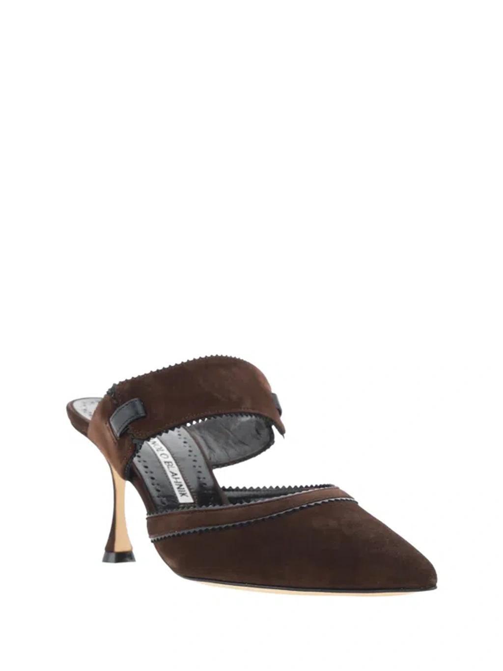 Suede Almond Toe Pumps With Leather Stiletto In Brown Product Image