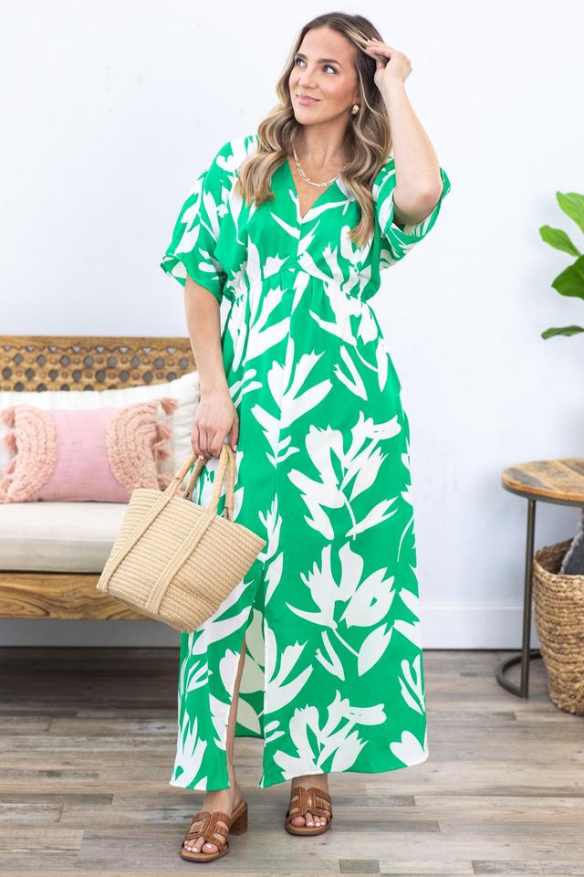 Kelly Green Print V-Neck Maxi Dress Product Image