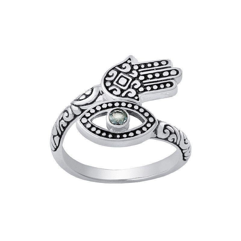 Athra NJ Inc Sterling Silver Oxidized Hamsa Evil Eye Bypass Ring, Womens Product Image