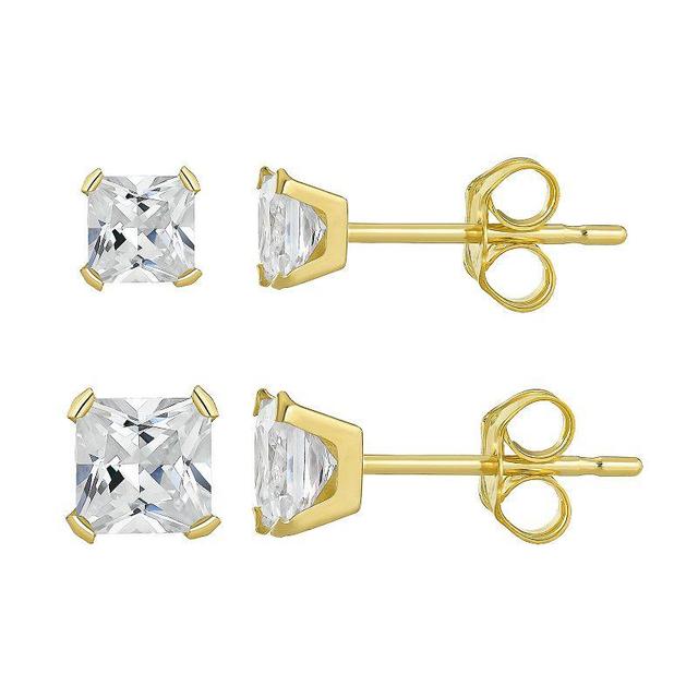 Taylor Grace 10k Gold 3 mm & 4 mm Square Cubic Zirconia Stud Earring Set, Womens, White Product Image