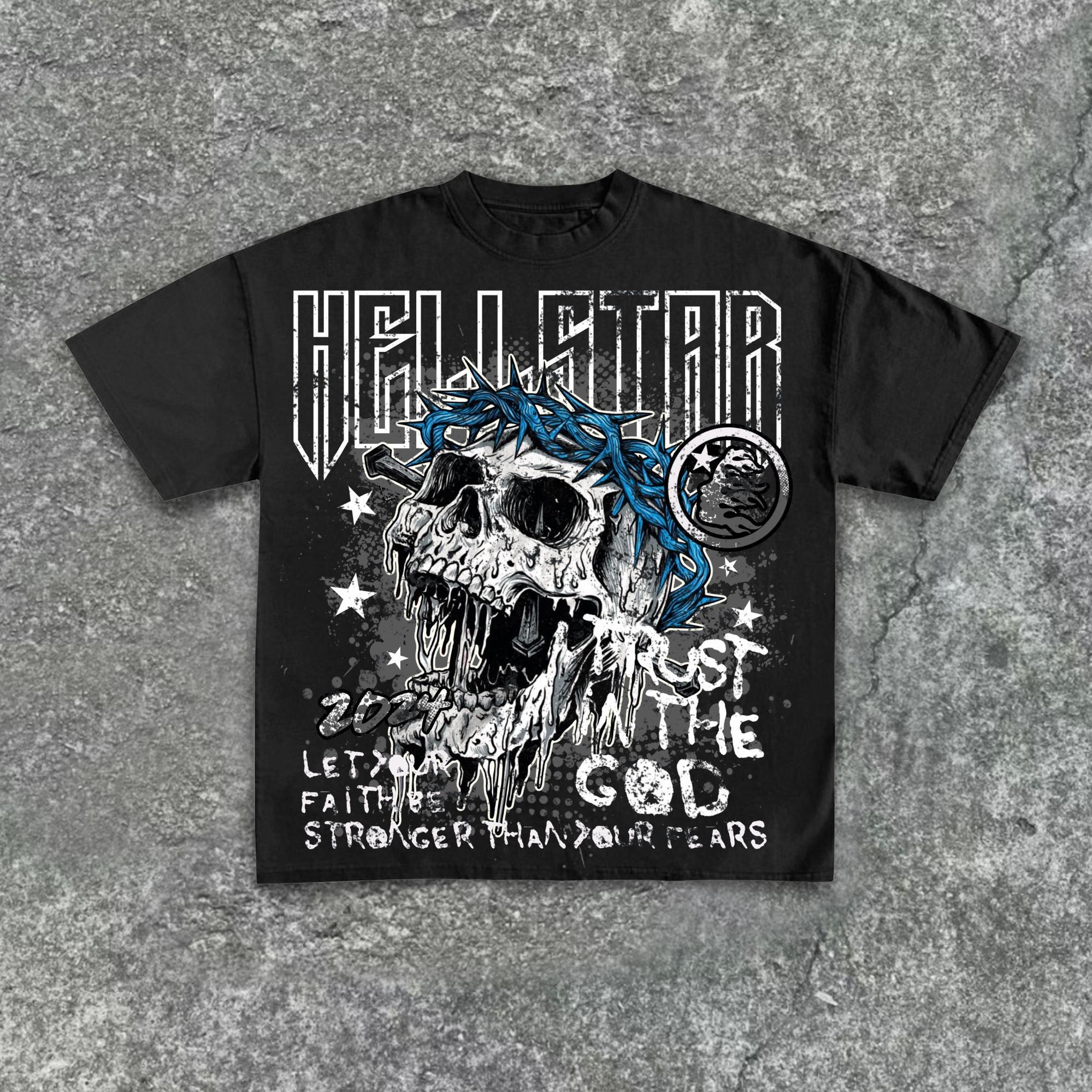 Hellstar-2024 Trust In The God-Skull Print Pattern Cotton Short Sleeve T-Shirt Product Image