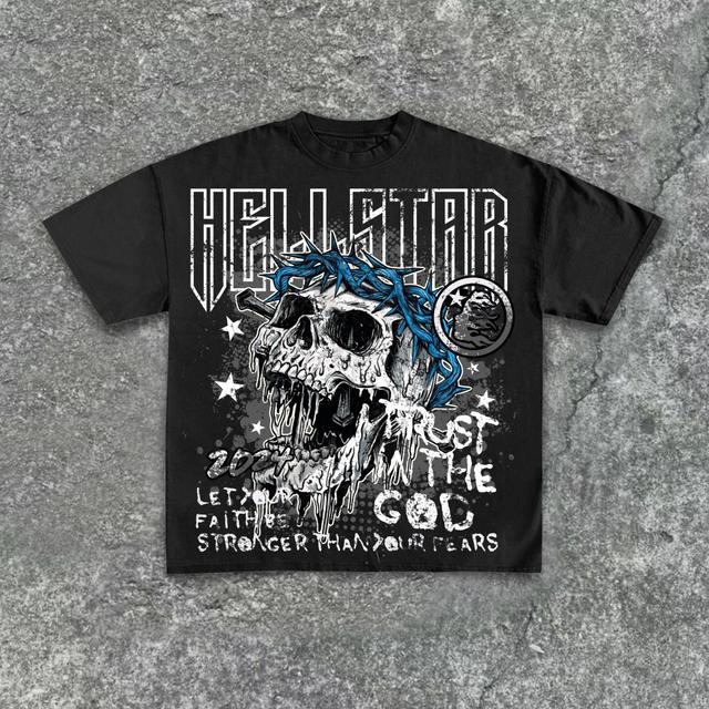 Hellstar-2024 Trust In The God-Skull Print Pattern Cotton Short Sleeve T-Shirt Product Image