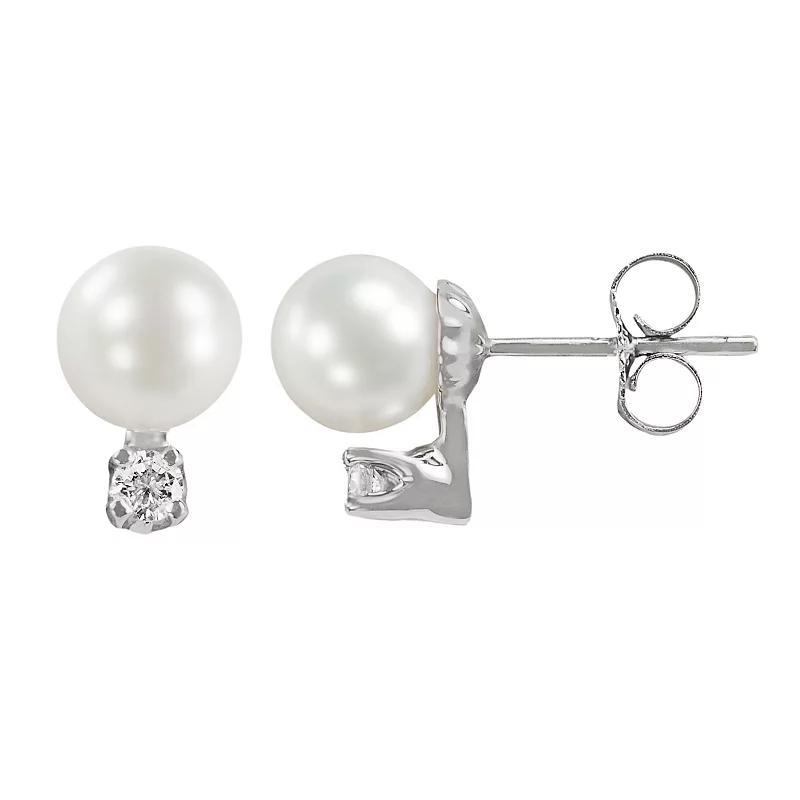 Unbranded 18k White Gold 1/10-ct. T.W. Diamond and AAA Akoya Cultured Pearl Stud Earrings, Women's - Size: One Size Product Image