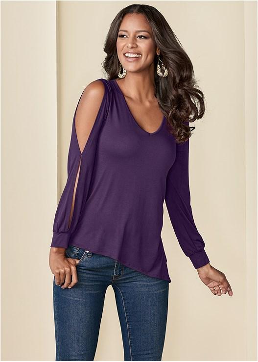 V-Neck Cold-Shoulder Top Product Image