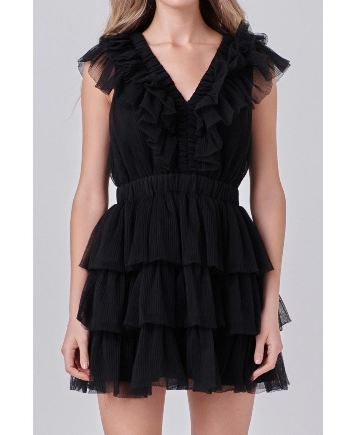 Womens Tulle Ruffle Tiered Mini Dress Product Image