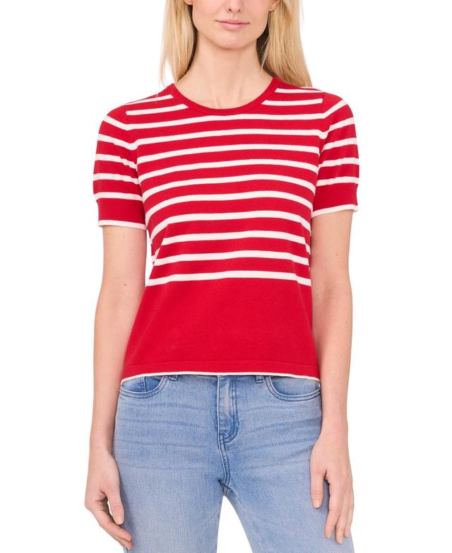 Women's Cotton Short-Sleeve Striped Crewneck Sweater Product Image