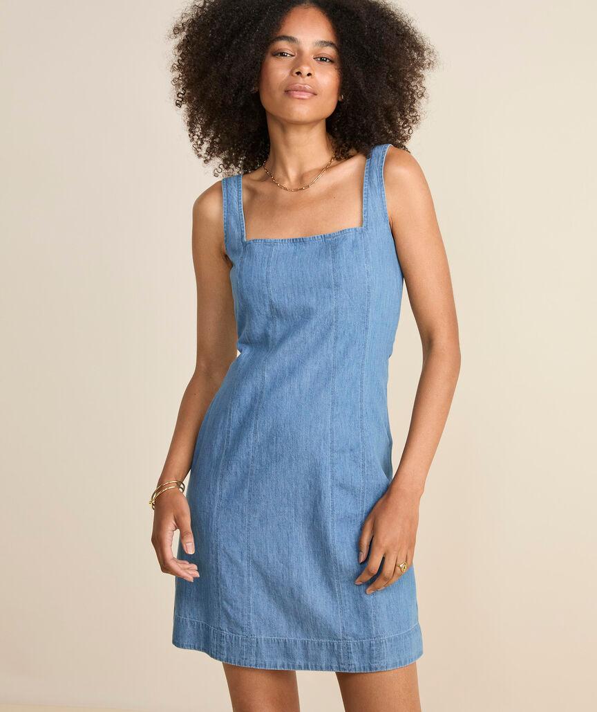 Chambray Square Neck Shift Dress Product Image