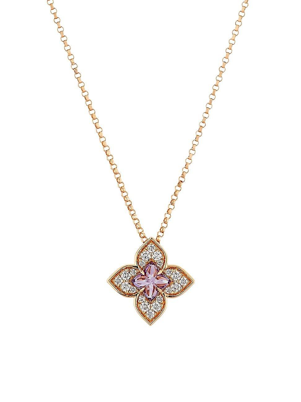 Womens Venetian Princess Carnivale 18K Rose Gold, Amethyst & 0.17 TCW Diamond Flower Pendant Necklace Product Image