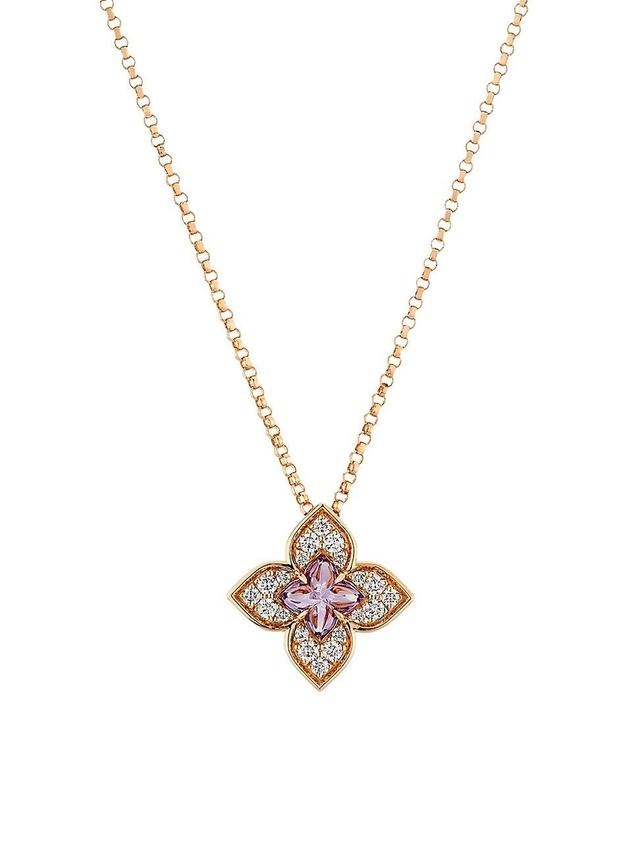 Womens Venetian Princess Carnivale 18K Rose Gold, Amethyst & 0.17 TCW Diamond Flower Pendant Necklace Product Image