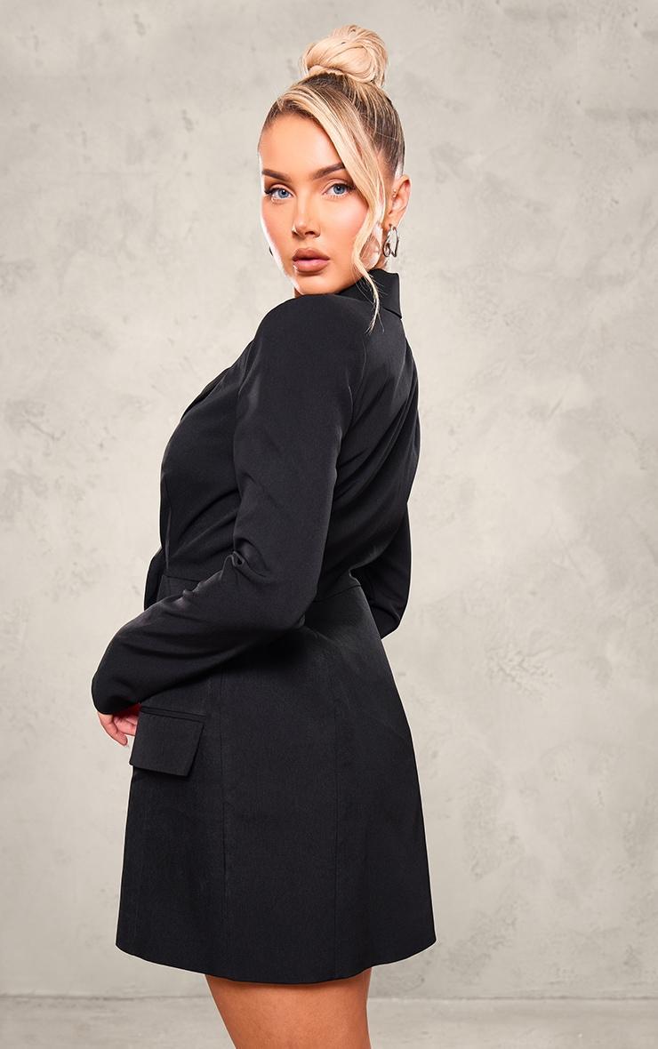 Black Tailored Woven Wrap Button Up Dress Product Image