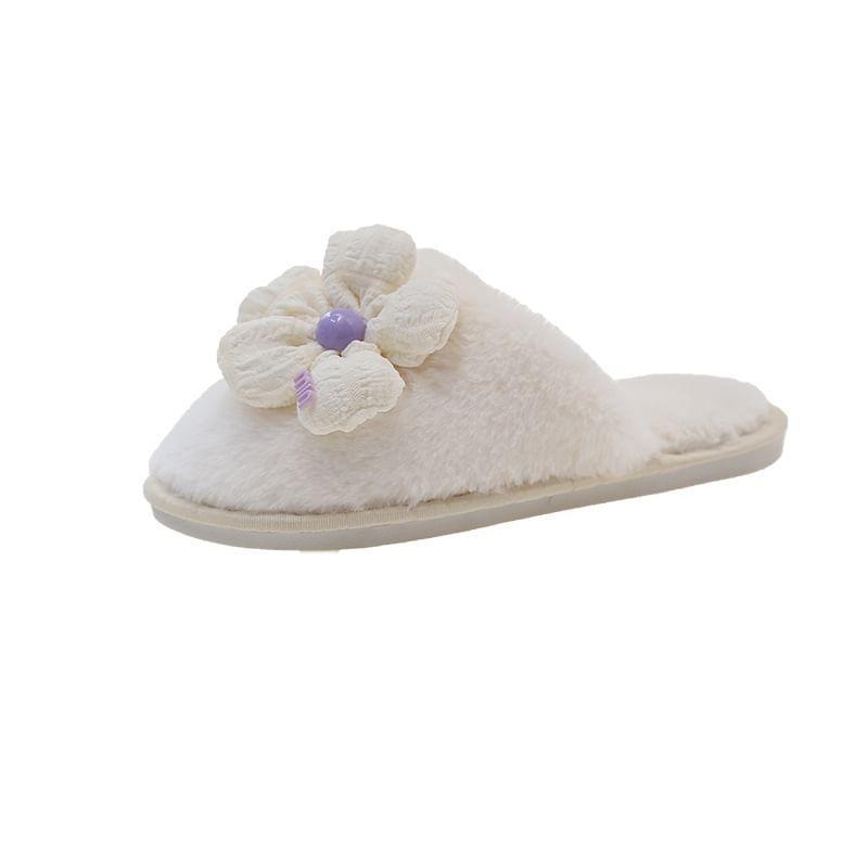 Floral Accent Fluffy Home Slippers Product Image