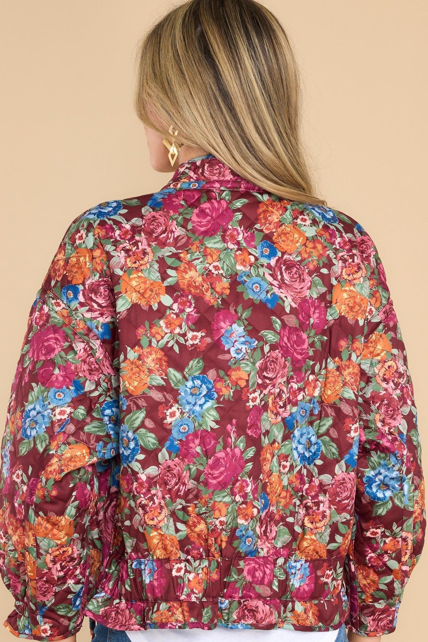 Aura Blooming Hope Cranberry Multi Floral Print Jacket Product Image