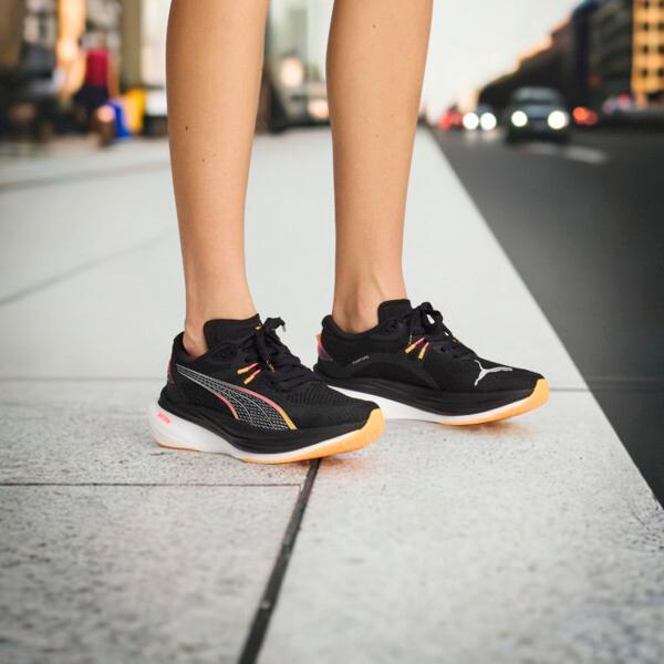 PUMA Deviate NITROâ¢ 3 WIDE Women's Running Shoes in Black/Sunset Glow/Sun Stream Product Image