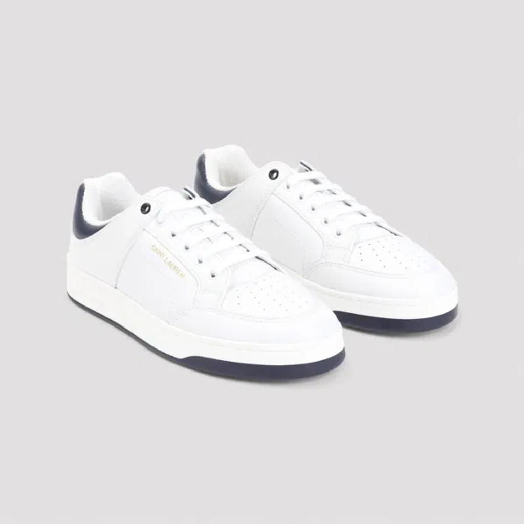 Luxury Leather Sneakers With Rubber Sole And Iconic Branding In White,blue Product Image