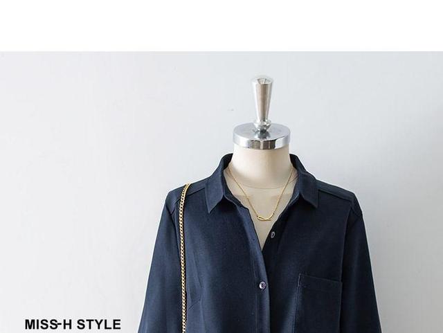 Long Sleeve Collared Plain Shirt Product Image