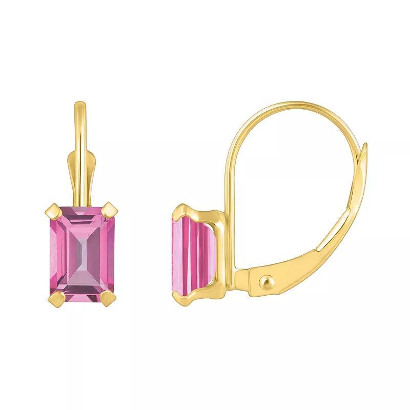 Celebration Gems 10k Gold Emerald Cut Pink Topaz Leverback Earrings, Womens Product Image