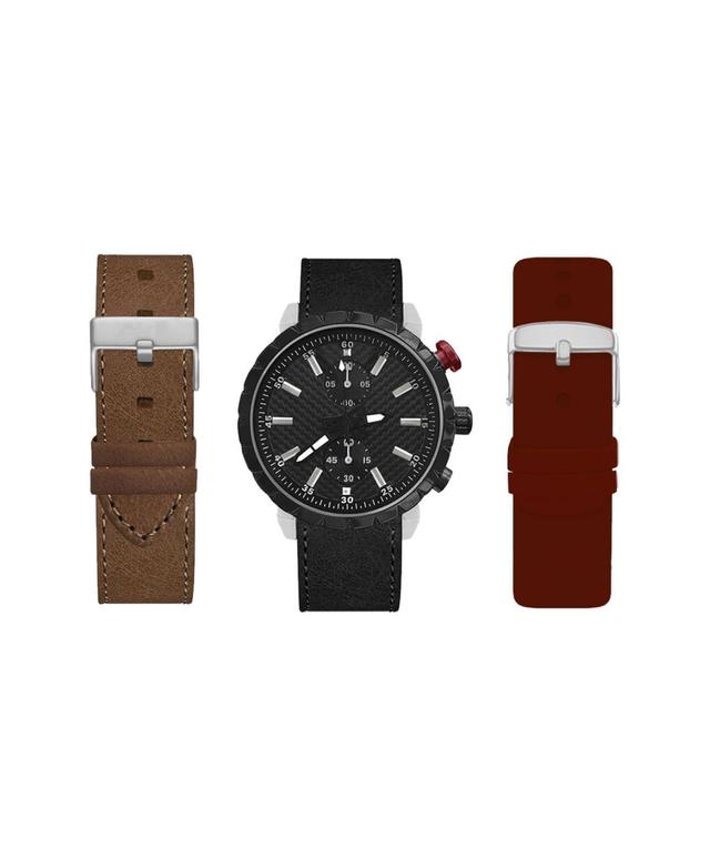 American Exchange Mens Black Watch with Burgundy, Brown, and Black Interchangeable Straps Multicolor Product Image