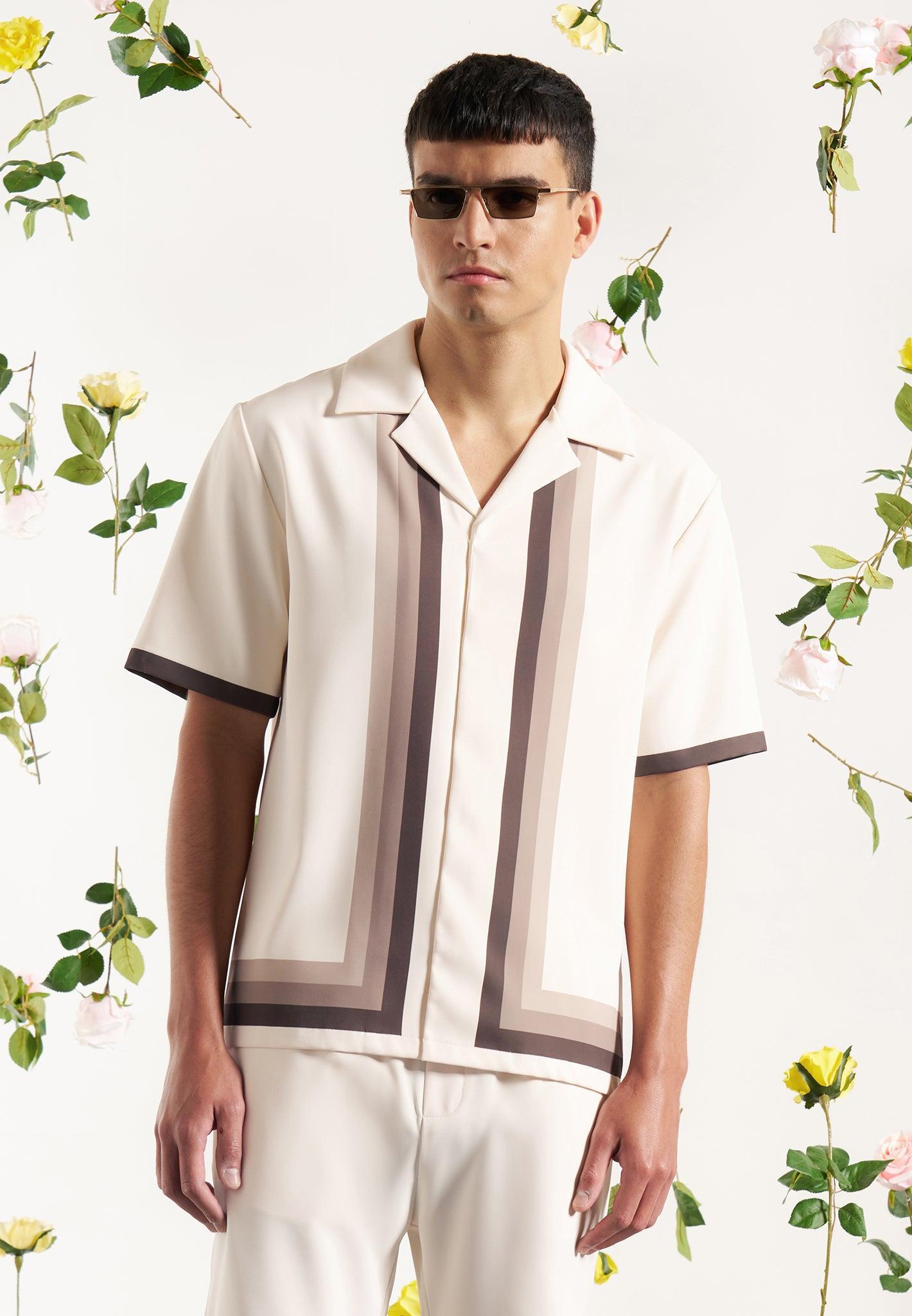 Ombré Border Revere Shirt - Cream/Brown Male Product Image