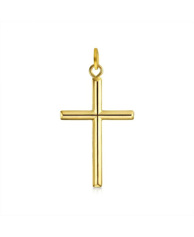 Bling Jewelry Delicate Religious Basic Simple Tube Plain 14K Yellow Gold Cross Pendant Necklace For Women No Chain Product Image