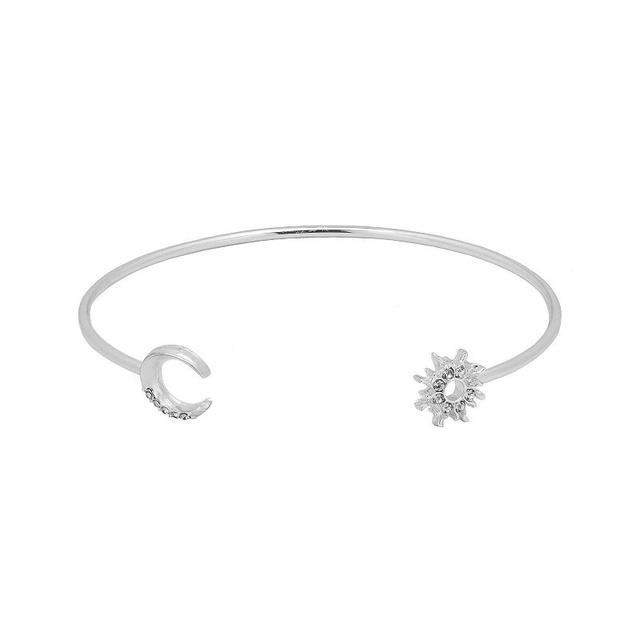 Emberly Silver Tone Crystal Moon & Starburst Cuff Bracelet, Womens, Clear Product Image