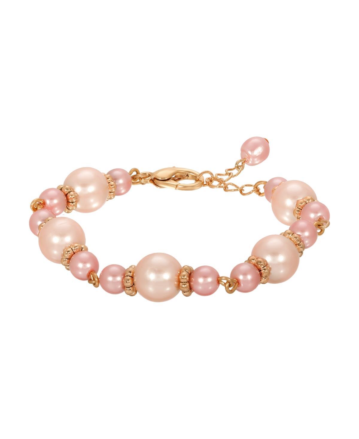 1928 Gold Tone Pink Pearl Bracelet, Womens Product Image